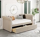 Twin Size Daybed Frame, Upholstered Daybed with Storage Drawers, Tufted Sofa Bed Daybed, Wooden...