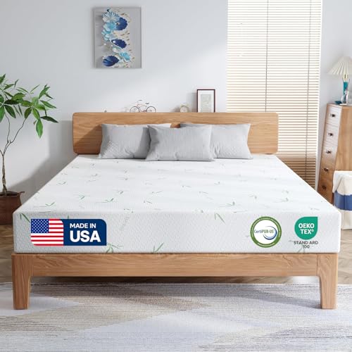 LUCKPRO Made in USA Upgraded 8 inch Twin Memory Foam Mattress with Cooling Green Tea Gel, Relieve Pressure with Medium Firm Support, CertiPUR-US Certified, Mattress in A Box 75''L x 39''W, White