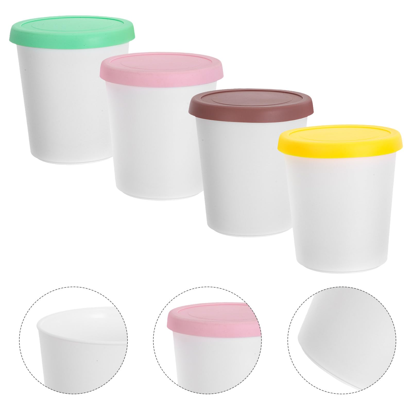 Set da 4 Contenitori per Gelato da 1l in Silicone e Pp con Coperchio, Riutilizzabili, Sicuri per Freezer e Facili da Pulire, per Conservare Gelato Fatto in Casa