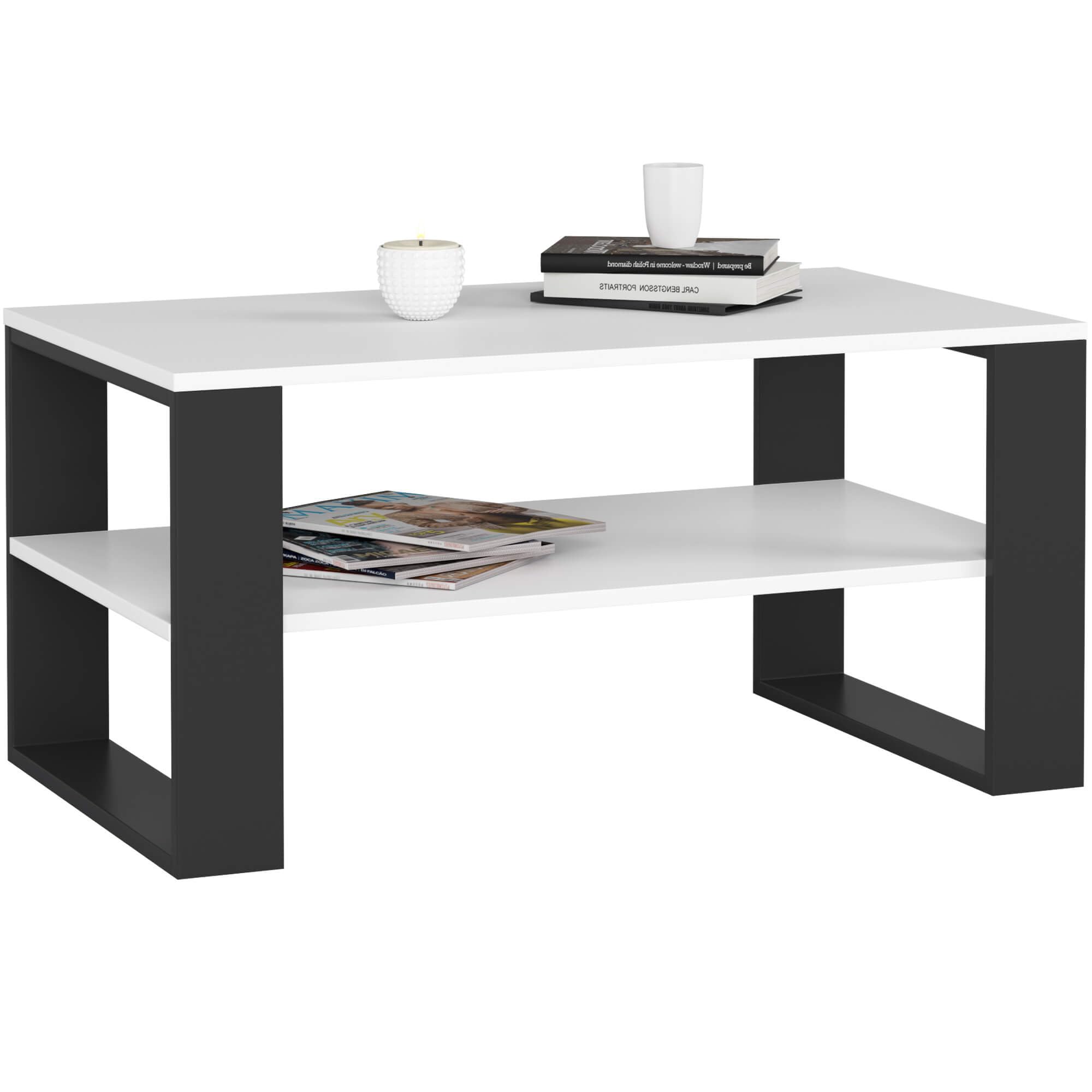 AKORD Table de Salon avec 1 étagère NOX | 92 x 45 x 53 cm | Table Basse Design Moderne | Tables Basses de Salon | Tableau Meuble de Rangement | Panneau Stratifié 16mm | Noir & Blanc