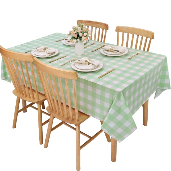 Image of Kesfey 9 Packs Sage Green Gingham Tablecloth Sage Green and White Checkered Table Cloths 54 x 108 Inches Disposable Plastic Gingham Tablecovers Waterproof Picnic Camping Table Covers for Baby Shower