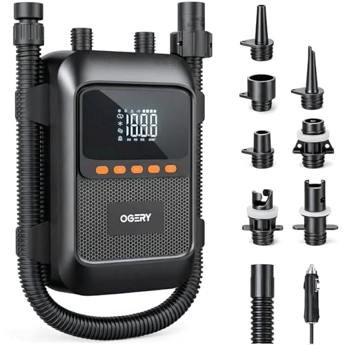OGERY Paddle Board Electric Pump with Safe & 30% Faster Dual Stage Inflation & Deflation, Up to 20PSI, Smart Auto-Off and Powerful Rechargeable Compact Air Pump for Sup Inflatable Beds Tent Boats