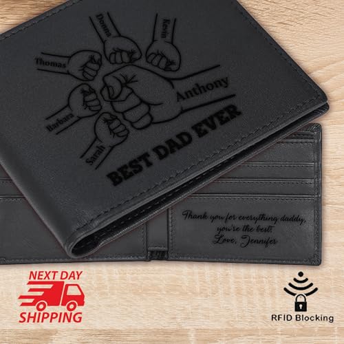 Custom Man Wallet With Kids Names Engraved For Fathers Day Gift, Funny Gift For Fathers, Dads And Kids Names Engraved Personalized RFID Blocking Wallet, Customized Laser Engraved Man Wallet3