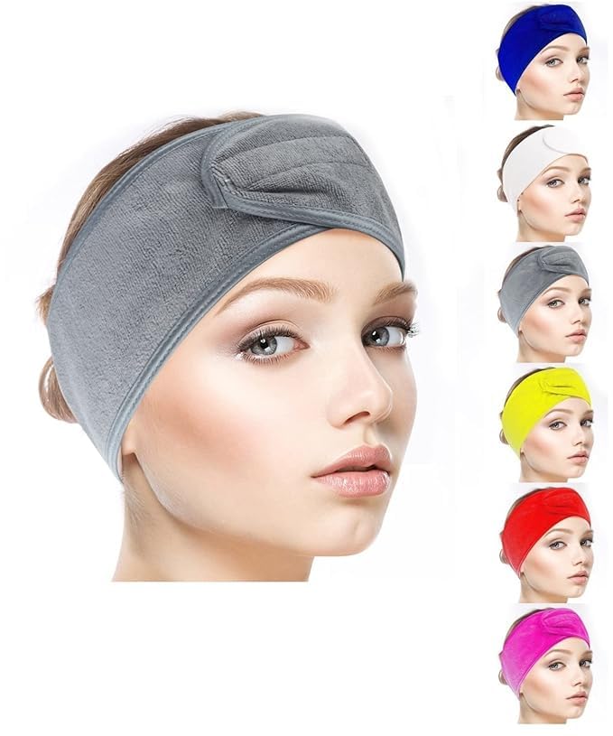 Spa Headband for Women 6 Counts Ultra Soft Adjustable Makeup Hair Band with Magic Tape, Stretch Head Wrap for Bath, Shower, Facial Mask, Yoga (Multicolor, pack of 1)-image-15