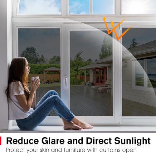 Image of Haton Window Privacy Film One Way Window Tint for Home, Sun UV Blocking Heat Control Reflective Mirror Tinting Film See Out Not in Office Door Coverings, Black-Silver 23.6 inch x 78.7 inch