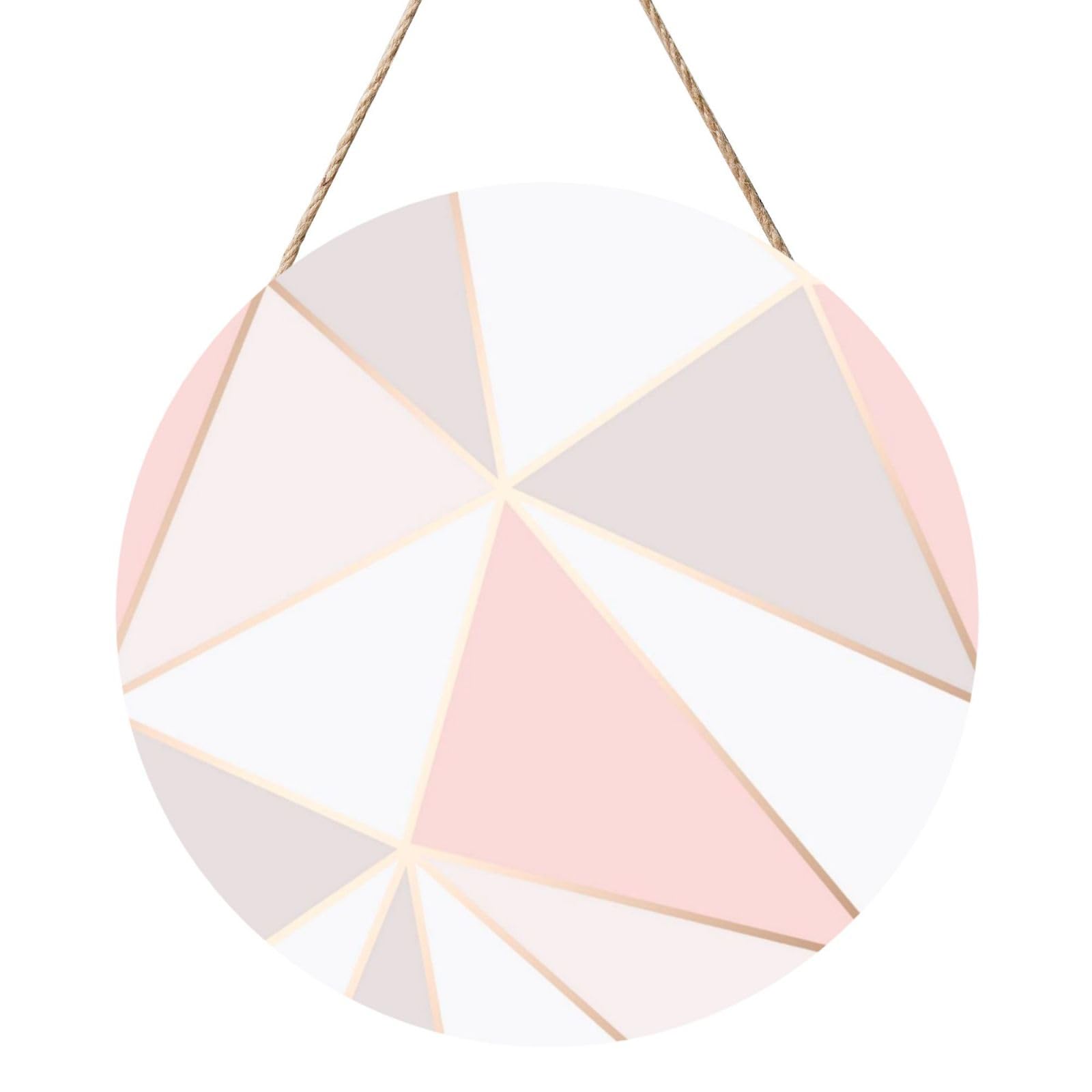 InOmak Rose Gold Geometric, Round Wood Panel Painting 12 in, Wall Hanging Painting For Home