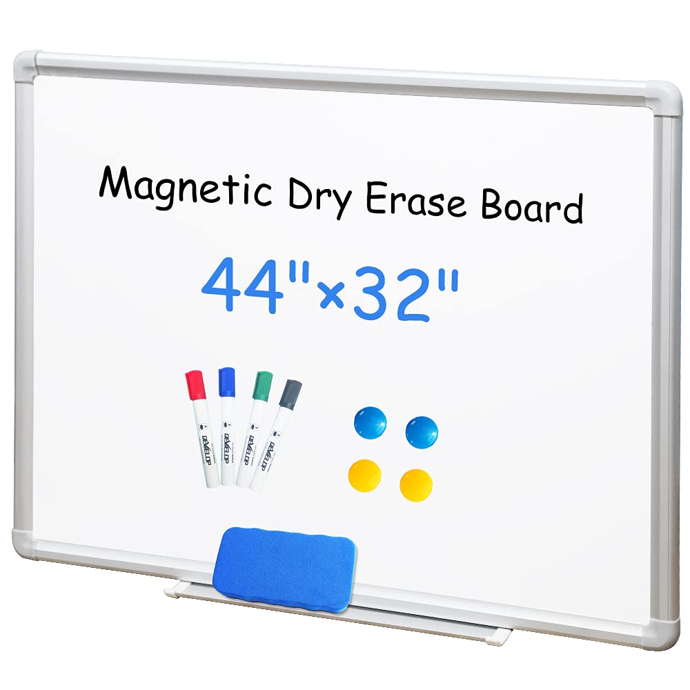 DEVELOP Magnetic White Board Dry Erase, 32 x 44 Inch, Dry Erase Board Aluminum Frame for Wall, Hanging Whiteboard with Detachable Marker Tray for Planning, Kitchen, Memo, School, Home, Office