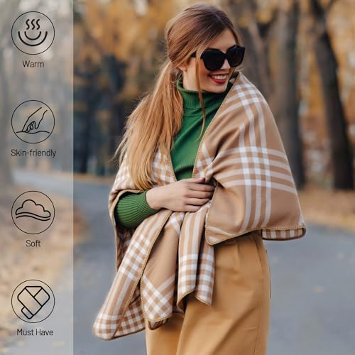 Ababalaya Women's Winter Checkered Scarf - Versatile, Warm, Thick, Faux Cashmere Plaid Oversized Shawl4