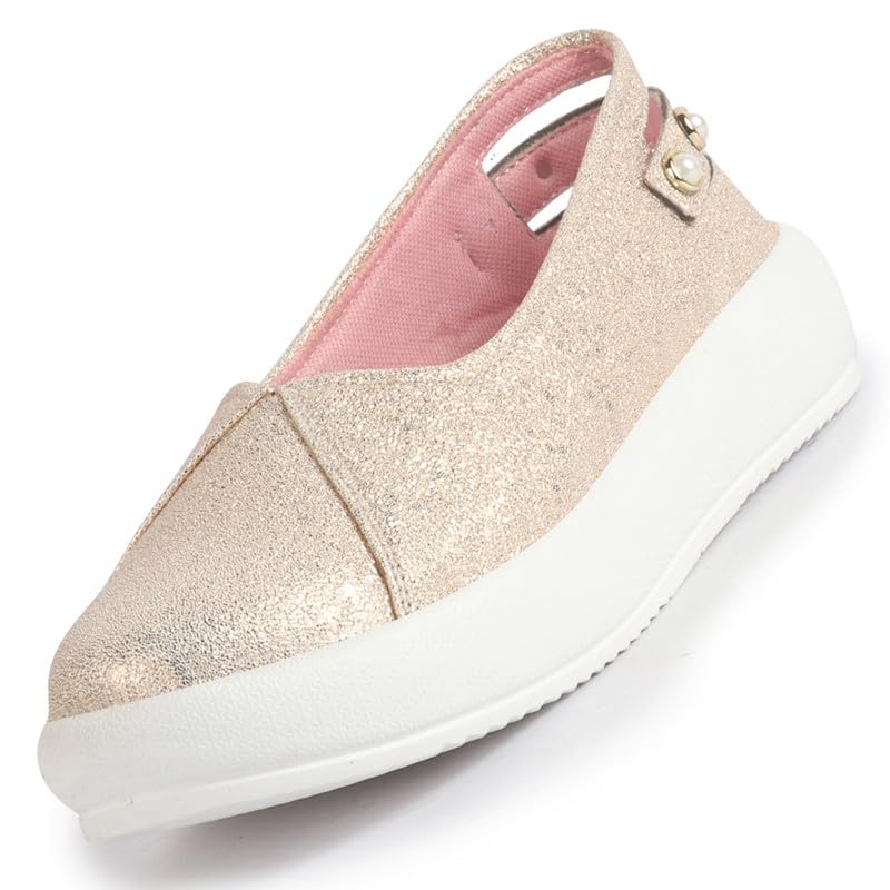 FAUSTO Women Glitter Slip-On Casual Platform Shoe with Pearl Detail | Height Enhancer Shiny Party Loafers | Ballerina with Memory Cusion Insole