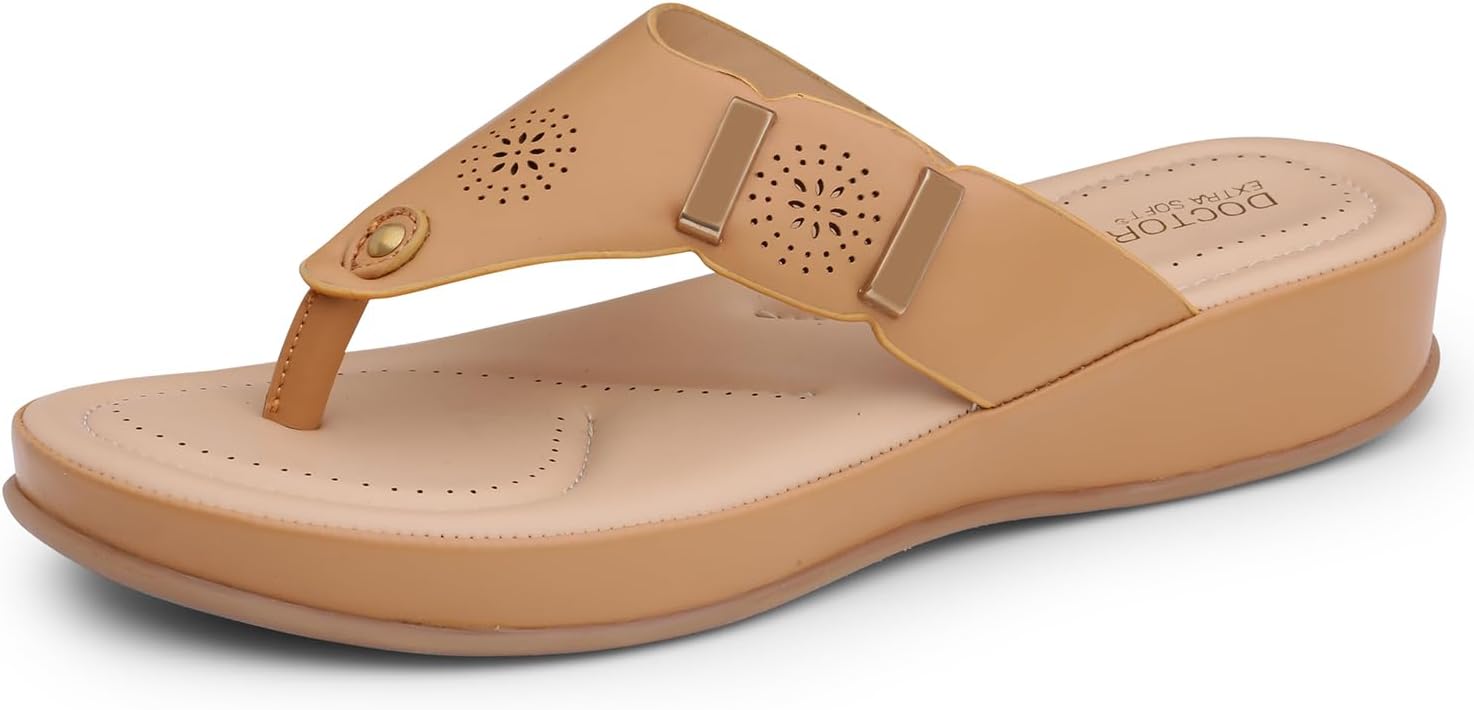 DOCTOR EXTRA SOFT Women’s Comfortable Memory Foam Thong Doctor Slippers/Flip-Flops| Fashionable Casual & Stylish| Lightweight & Breathable|Outdoor Synthetic Casual Chappals Sandals Ladies/Girls D-617