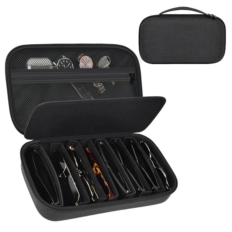 Travel Sunglass Organizer Case for Sojos/for Goodr/for Quay Polarized Sunglasses Men Women 8 Pairs Trendy Glasses Storage Box for Retro Oval/Rectangle Aviator Shady Rays Sun glasses(Bag Only)-Black L