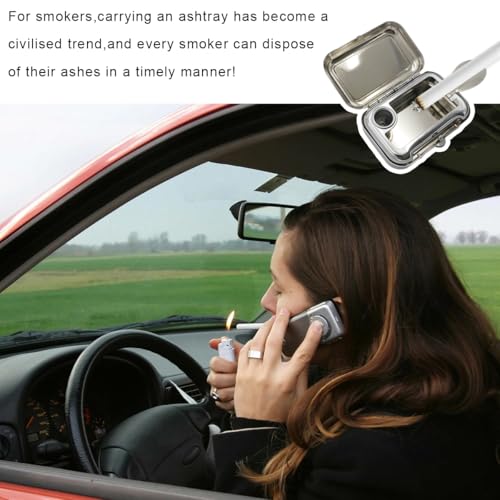Image of Mini Portable Ashtrays, Metal Pocket Dustproof Car Ash Tray with Lid, Compact Square Windproof Car Cigar Ashtrays, Decorative Cigarette Snuffers Ashtray for Car Home Office (Green)