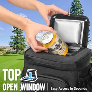 Golf Cart Cooler Bag Insulated - 12-Can Leakproof Soft Cooler Bag with Hook-and-Loop Lid, Waterproof Zippers, and Multi-Pockets for Golf Accessories; Fits on Golf Push Cart