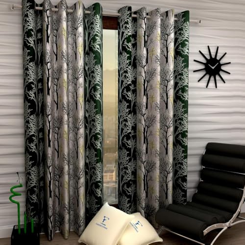 Image of FARRELL DECORLINE 2 Pieces Polyester Floral Eyelet Curtains, Long Door 9 Feet, Green, 2 Pieces Curtain