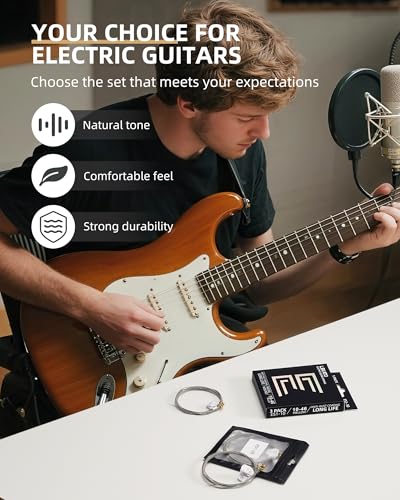 Image of LEKATO Electric Guitar Strings, Nickel Plated Steel with ANTl-RUST Coating Longest-Lasting Bright Tone with Comfortable Feel, Light 10-46, 6-String Set, Pack of 3