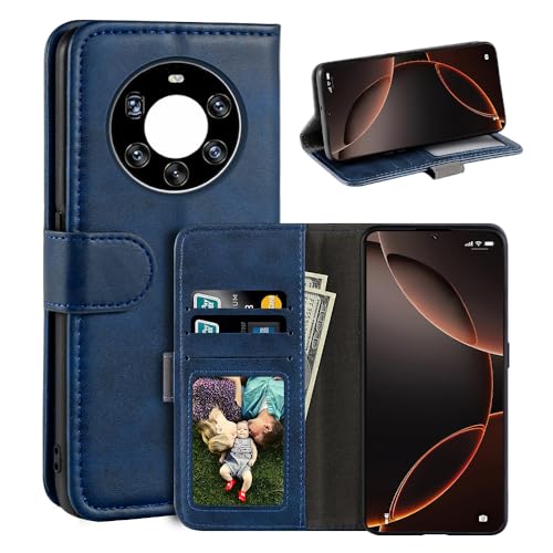 UOGNADGD Funda de Piel con Solapa Compatible con Huawei Mate 40 Pro+ Cartera con Ranuras para Tarjetas, Cierre Magnético, Soporte Integrado, RFID Antigolpes (Azul)