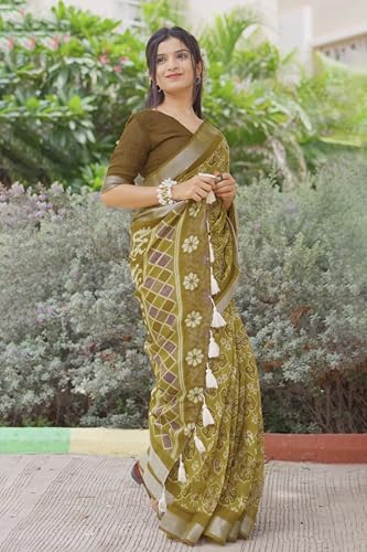 Image of MIRCHI FASHION Saree for Woman Cotton Blend Printed | Traditional Ethnic Sari for Ceremonial Use and Farewell with Blouse Piece