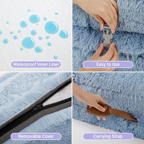 Lesure-Foldable-Human-Dog-Bed-3-in-1-Flexible-Giant-Human-Dog-Bed-for-Adult-People-with-Supportive-Bolster-Egg-Foam-Waterproof-Liner-Calming-Fluffy-Faux-Fur-Orthopedic-Big-Bean-Bed-Blue Lesure Foldable Human Dog Bed 3 in 1 Flexible Giant Human Dog Bed for Adult People with Supportive Bolster Egg Foam Waterproof Liner Calming Fluffy Faux Fur Orthopedic Big Bean Bed Blue