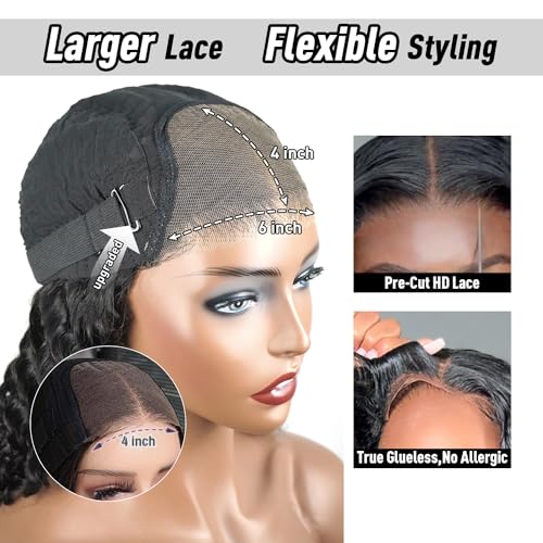 Image of Wear and Go Glueless Wig Deep Wave, Glueless Wigs Human Hair Pre Plucked Pre Cut, 6x4 SKINLIKE Real HD Lace Wig Ready to Wear, 200% Density Lace Front Closure Wigs for Women 26 inch