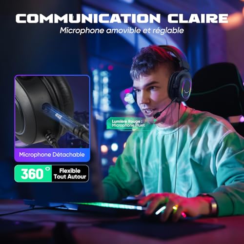 Casque gaming avec micro reduction de bruit et modes EQ audio - 3