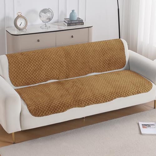 Image of HOKIPO Quilted Sofa Cover for 3 Seater for Seat & Back, 'Quilt Classic' Golden (IN-927-GLD*2)