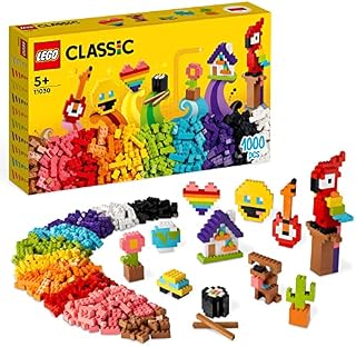 LEGO 11030 Classic Sterta klocków, Zabawki do Zbudowania, Buźka Emoji, Papuga, Kwiaty i nie tylko, Kreatywny Prezent dla Dzieci, Chłopców i Dziewczynek w wieku od 5 lat