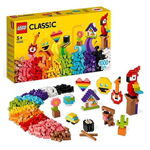 LEGO Classic Tanti Tanti Mattoncini, Set di Costruzioni con Emoji Sorridente, Pappagallo, Fiori e Altro, Regalo Creativo, Giochi per Bambini e Bambine da 5 Anni, Idea Regalo Divertente 11030
