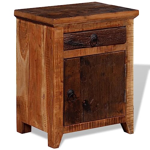 vidaXL Nightstand Single-Drawer Cabinet–Handmade Solid Acacia and Reclaimed Wood–Matte Finish–Functional, Robust and Eco-Friendly Furniture for Bedroom/Living Room–Vintage, ic Design.