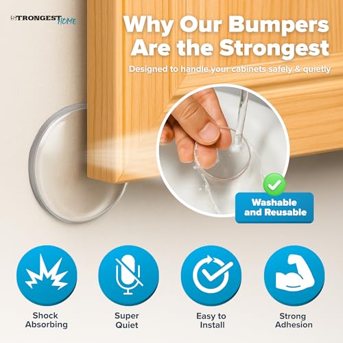 Image of STRONGEST HOME Door Stoppers (Medium) 2 inch - Door Stop for Wall with Strong Back Adhesive - Quiet and Shock Absorbent Silicone Wall Protectors from Door Knobs - Protects Every Surface - (Clear | 6 PCS)