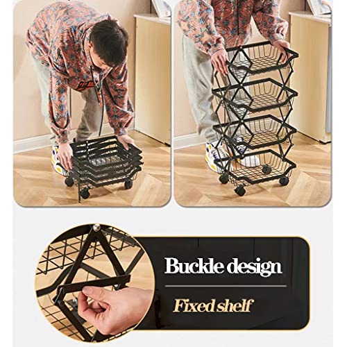 HAZROLBX Collapsible Fruit Vegetable Storage Basket for Kitchen,Metal Wire Storage Pantry Baskets with Wheels,Rolling Utility Cart for Kitchen,Pantry,Bathrooms,Garage (Color : White, Size : 4 Tier) by HAZROLBX - Image 4