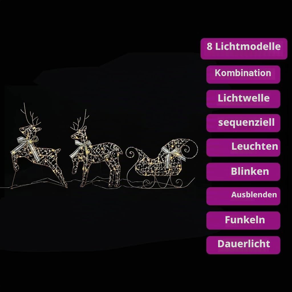 vidaXL LED Rentiere mit 60 LEDs 3 pcs Warmes Weiß PET, Wohnzimmer, Art Deco Weihnachtsdeko, LED Rentier Ornament, festliche Lichter, Innendekoration