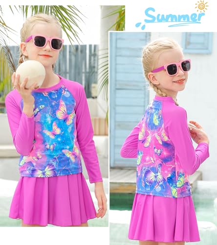 Image of Idgreatim Girls Swimsuit Rash Guard Set Long Sleeve Two Piece Bathing Suit 3-10 Years