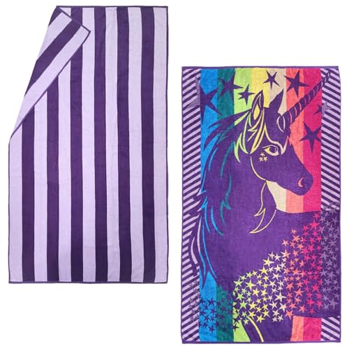 Kaufman - Premium 2-Pack Velour Oversized Double Jacquard Reversible 750 GSM Beach, Pool Towel, Plush Towel, 40in x 70in, Luxurious 100% Cotton (Purple/UNI)