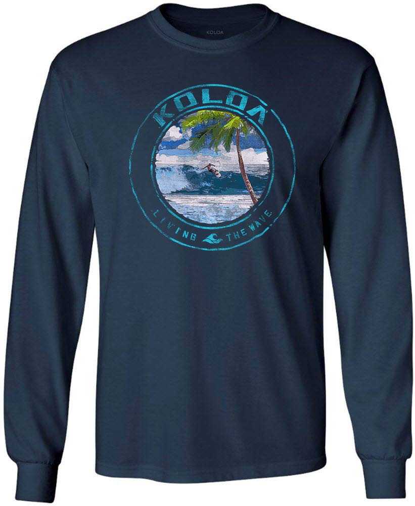 Koloa Surf Company - Mens Watercolor Vintage Surfer (Large-Navy Long Sleeve Heavyweight T-Shirt/C)
