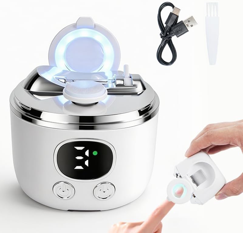 2026 upgraded electric nail clipper, 3-speed automatic nail trimmer with LED light and magnifying glass, suitable for babies, children, adults, seniors, rechargeable cutting electric nail clipper with