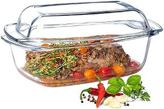KADAX Casserole Dish with Lid and Handles, 5.1 L, Rectangular Glass Roasting Dish Made of Heat-Resistant Glass, Glass Casserole Dish, Oven Dish for Meat, Lasagne, Oven