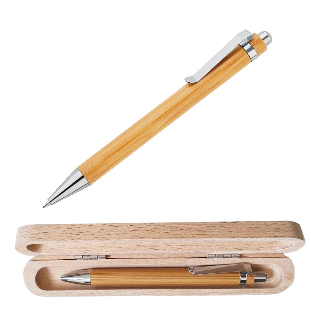Set penne in bamboo con penna a sfera e roller - Elegante astuccio in