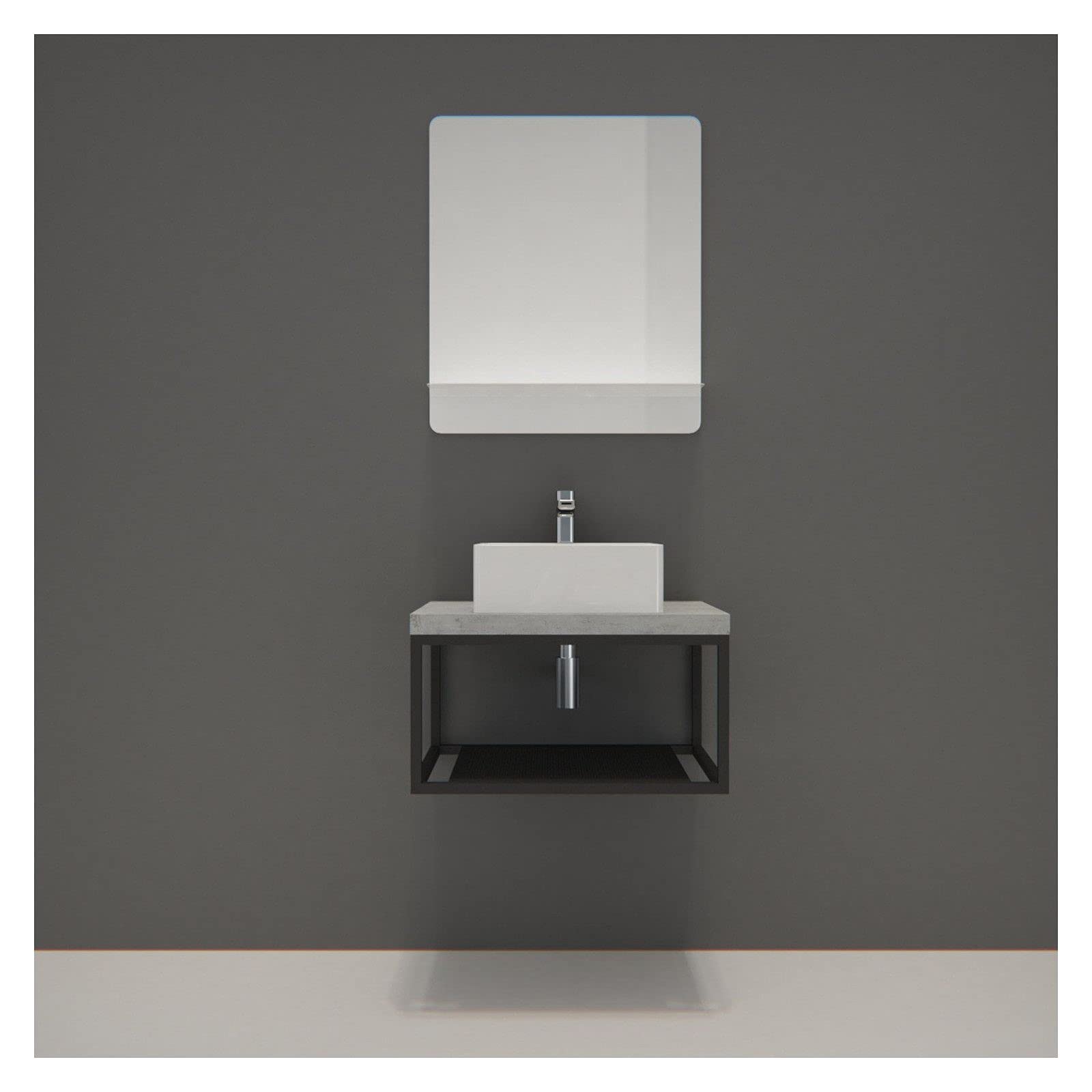 Mueble de baño de madera y metal Will – encimera colgante de 60 cm + estructura de metal negro mate + lavabo + espejo