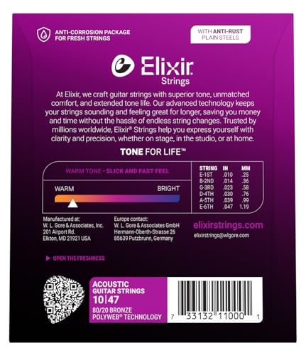 Image of Elixir Strings Acoustic Guitar Strings, 6 String, Extra Light POLYWEB Coating