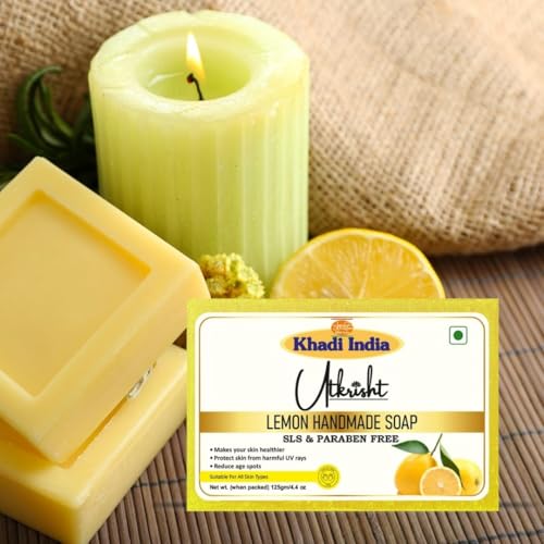 Image of Khadi Lemon Handmade Bathing Soap Bar 125g | Natural & Herbal | Enriched with Vitamin C | Deep Cleansing For Glowing & Brightening Skin | Help Control Acne & Blemishes | All Skin Types
