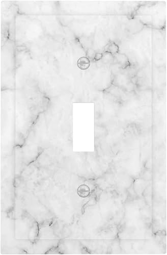 Cubierta de interruptor de luz de palanca individual de mármol blanco y gris, placa frontal de plástico de 1 pandilla para decoración del hogar, 5 x