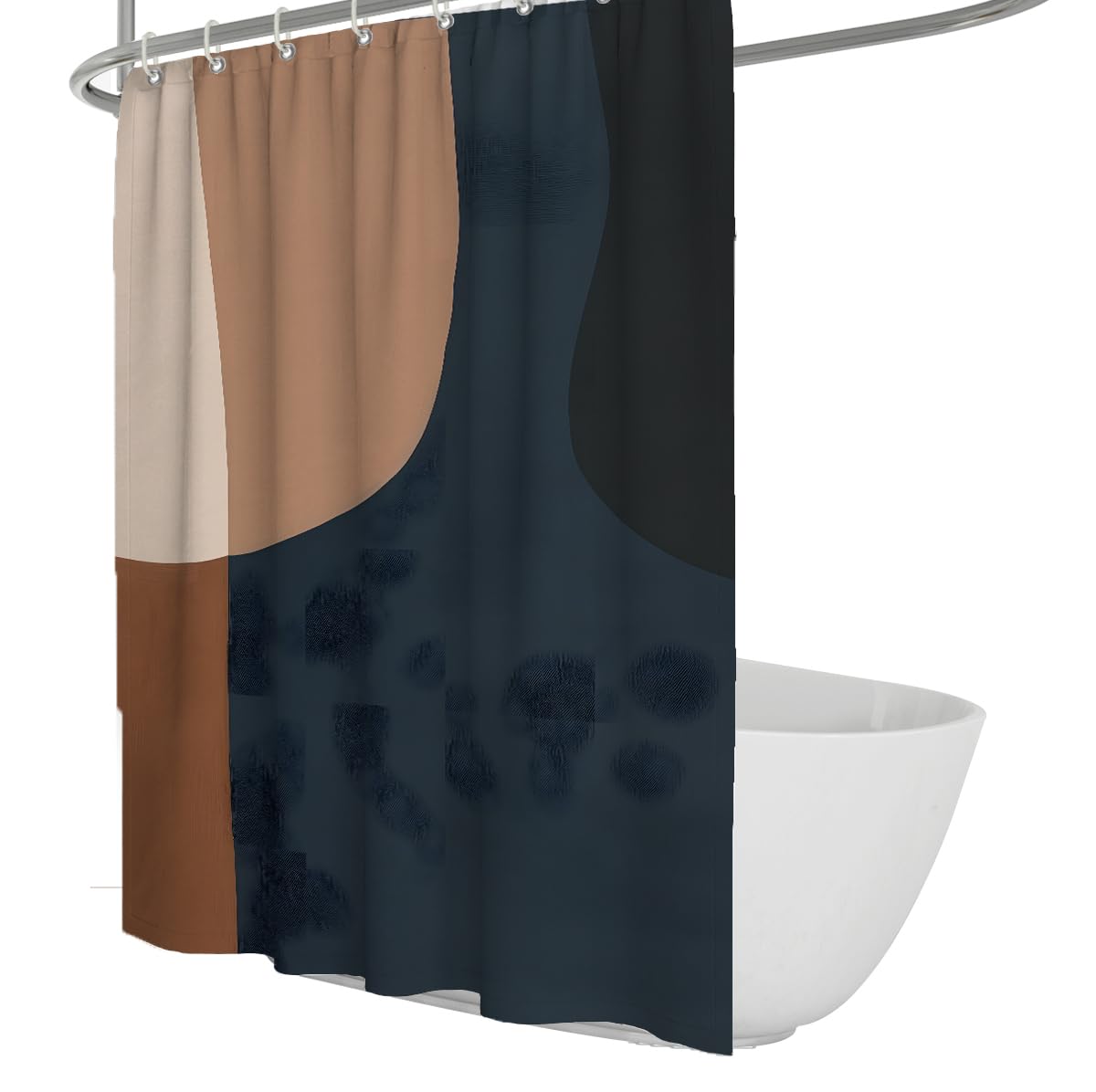UIRINGART Abstract Shower Curtain W200xL200cm Navy Base Terracotta Shape Art Mildew Resistant Machine Washable Polyester Fabric Lightweight Bath Curtain with Hooks