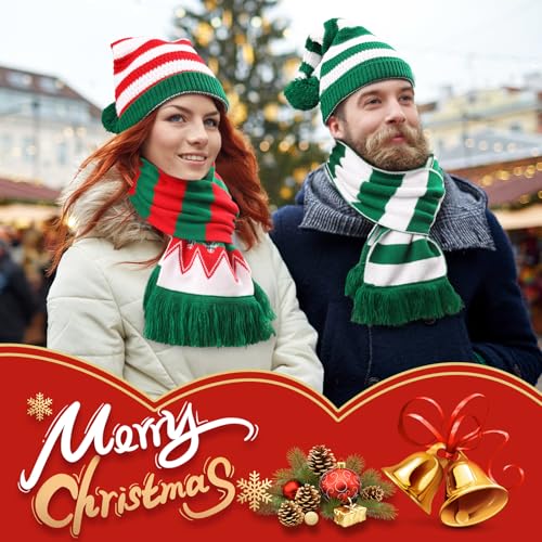Audaisyly Conjunto de 6 peças de chapéus de Papai Noel e cachecol tricotados de Natal chapéus de elf