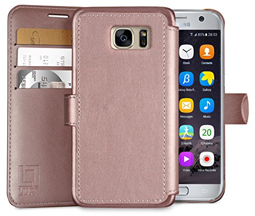 LUPA Galaxy 713803754291 Galaxy S7 Edge Wallet Case, Durable and Slim, Light-Weight with Classic Design and Ultra-Strong Magnetic Closure, Faux Leather, Samsung Galaxy S7 Edge - Rose Gold