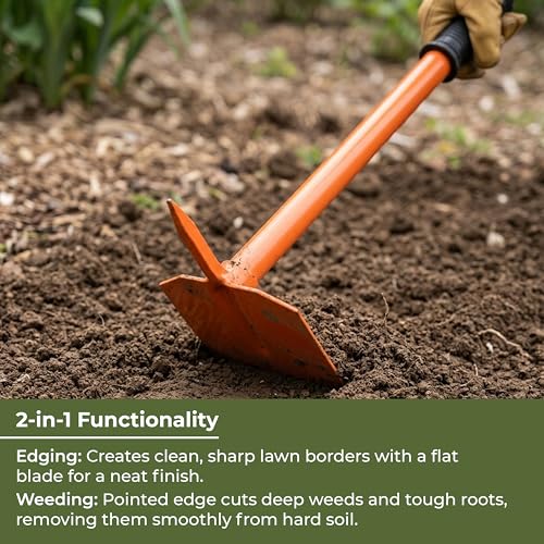 Image of 3 Pcs Gardening Tool Set | Heavy Duty Pickaxe, Hoe & Prong Hoe for Digging, Soil Loosening | Gardening Tools Kit for Home Garden (Orange)