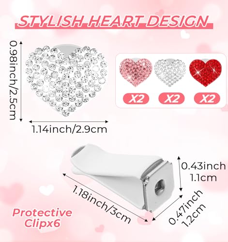 Image of 6PcsBling Heart Air Vent Clips, Sparkling Heart Air Vent Clips Car Accessories for Easy Installation and Car Interior Decor, White Red and Pink