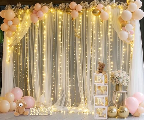 Telón de tul champagne 3x3 m con luces para fiestas miniatura 5