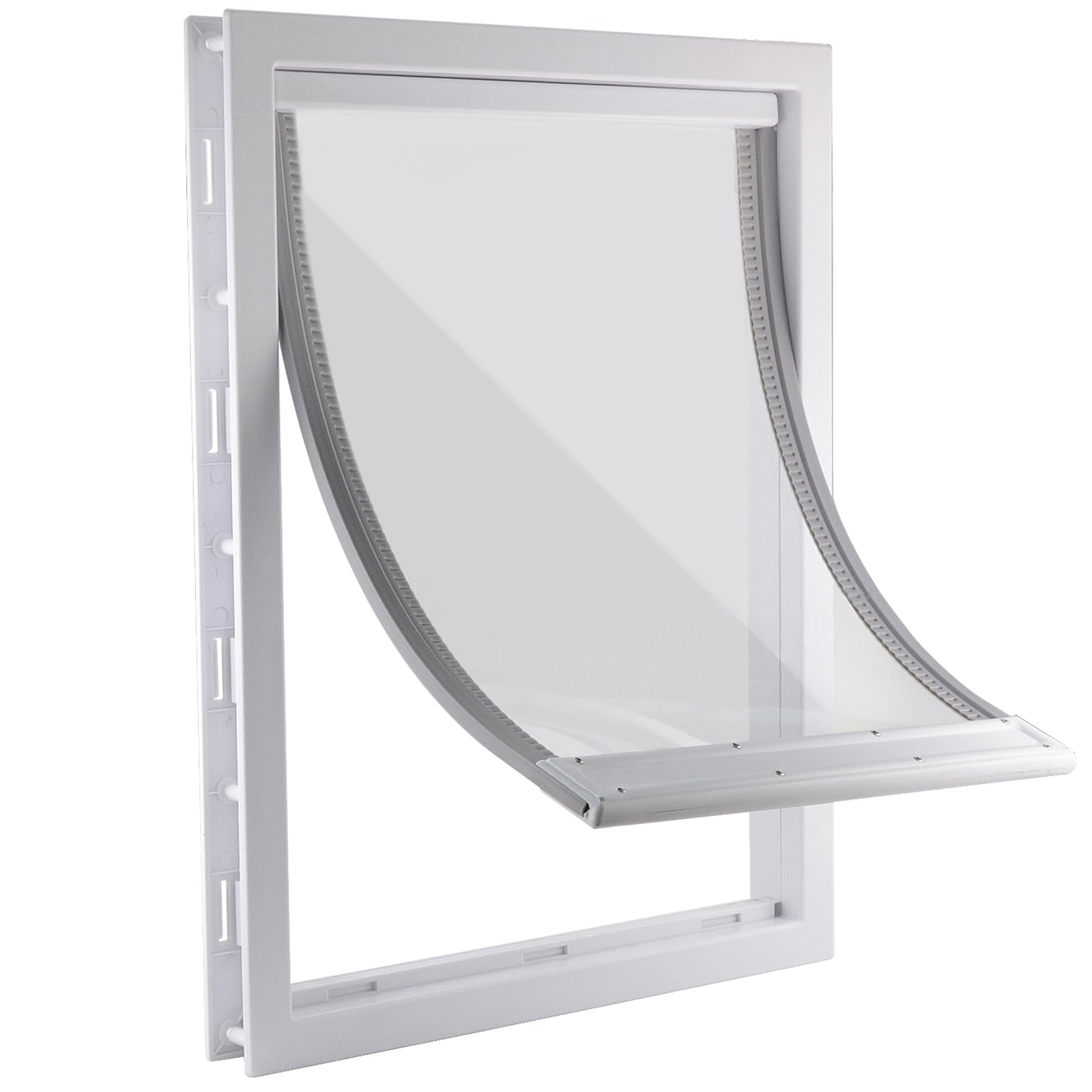CEESC Große Hundeklappe mit weicher, transparenter Magnetklappe und einrastbarer Verschlussplatte, Premium-Haustür aus PVC-Kunststoff für große Hunde (XL, Weiß)