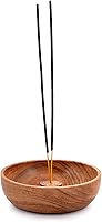Vista 4 de Samhita Soporte redondo de madera de acacia, quemador de incienso, para cenizas y adorno de aromaterapia para decoración del hogar