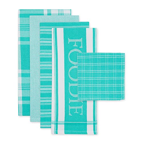 Dii Everyday Collection Foodie Kitchen Set, Dishtowel & Dishcloth, Teal, 5 Piece #TOP1